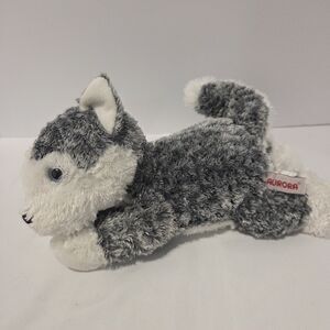 Aurora Husky Dog Wolf Gray White Plush Blue Eyes 12” Silky Stuffed Animal Toy